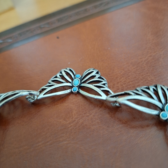 Fossil Silver Butterfly Necklace with Turquoise Accents - Picture 3 of 4